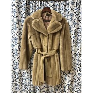 Vintage Tocci Tissavel France Faux Fur & Suede Coat Womens Size 12 Belted Glam
